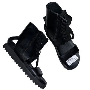 YOHJI YAMAMOTO sandals black leather EU 38 US 8 lug sole gladiator lace up NWT